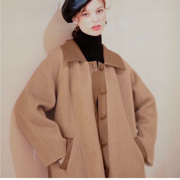 Petite Studio Tan Trench Coat with Leather Details - Picture 6 of 8